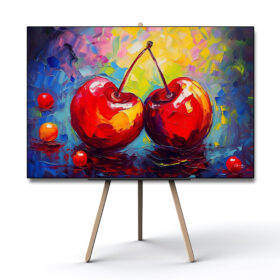 Cherry Love, Still life fruit artwork with an oil painting effect, Abstract canvas wall art, Canvas prints of abstract cherries still life, Cherry Prints