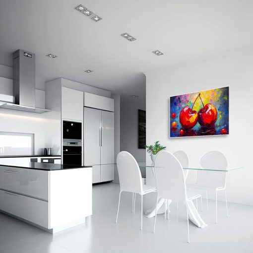 Cherry Love, Still life fruit artwork with an oil painting effect, Abstract canvas wall art, Canvas prints of abstract cherries still life, Cherry Prints - Image 2