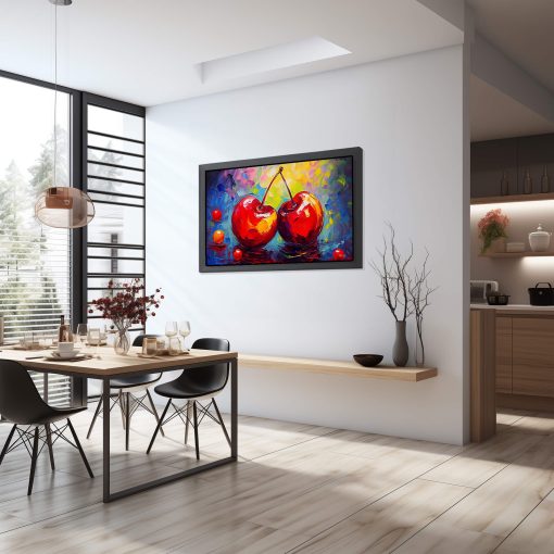 Cherry Love, Still life fruit artwork with an oil painting effect, Abstract canvas wall art, Canvas prints of abstract cherries still life, Cherry Prints - Image 9