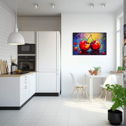 Cherry Love, Still life fruit artwork with an oil painting effect, Abstract canvas wall art, Canvas prints of abstract cherries still life, Cherry Prints - Image 6