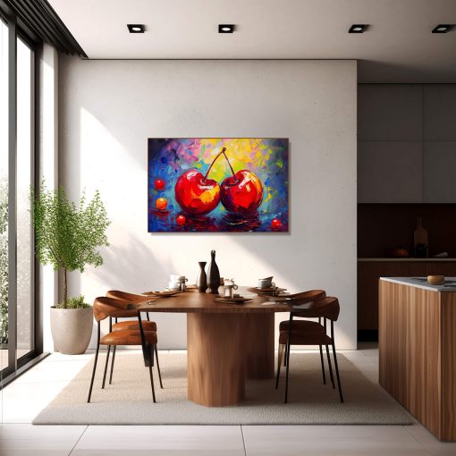 Cherry Love, Still life fruit artwork with an oil painting effect, Abstract canvas wall art, Canvas prints of abstract cherries still life, Cherry Prints - Image 7