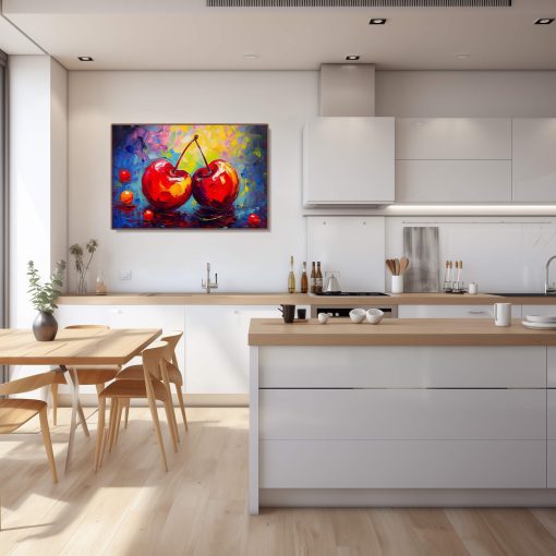 Cherry Love, Still life fruit artwork with an oil painting effect, Abstract canvas wall art, Canvas prints of abstract cherries still life, Cherry Prints - Image 4