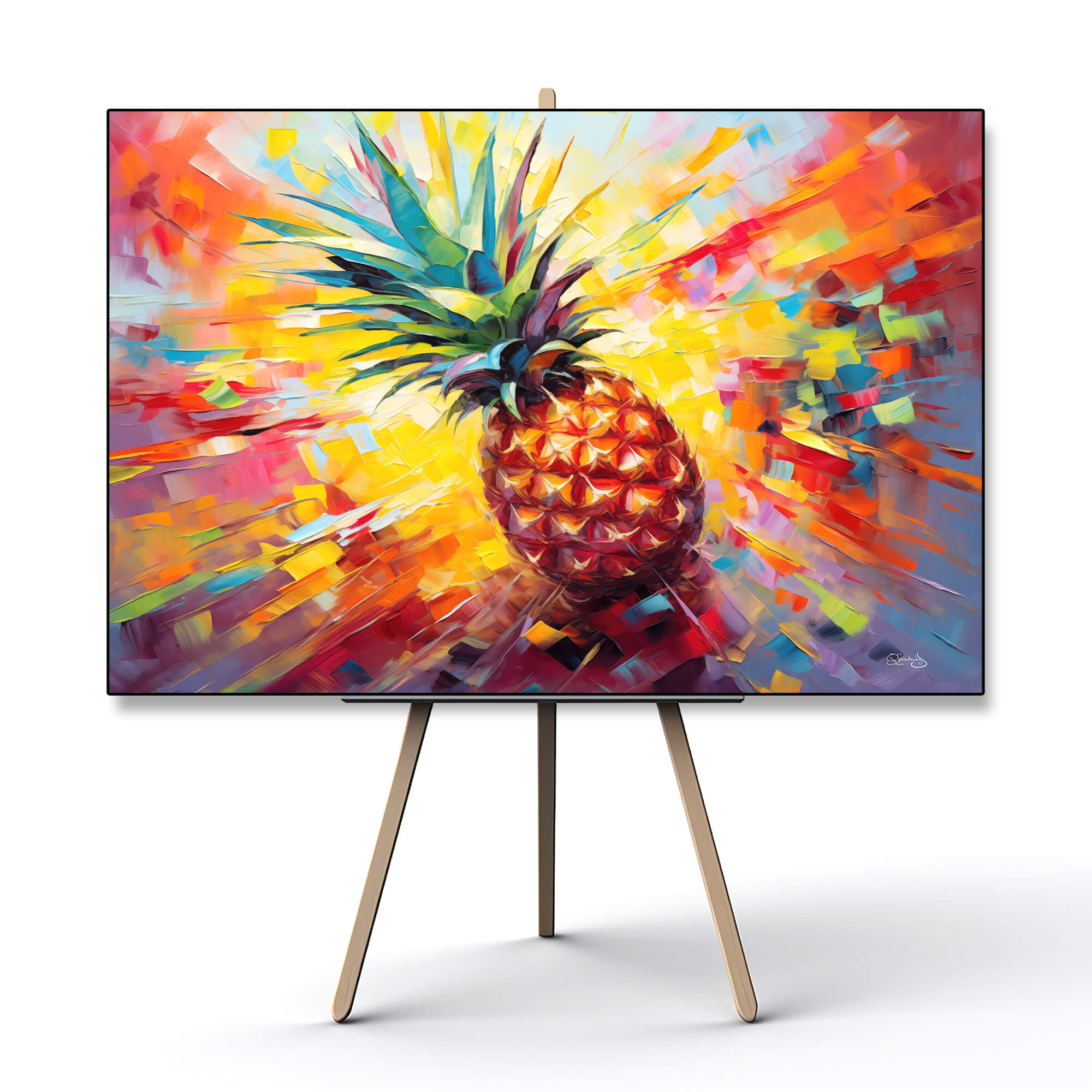 Pineapple Still Life Print, Pineapple Blaze with Burst of Colors, Canvas Print, Abstract, Modern, Kitchen Wall Art, dining room decor