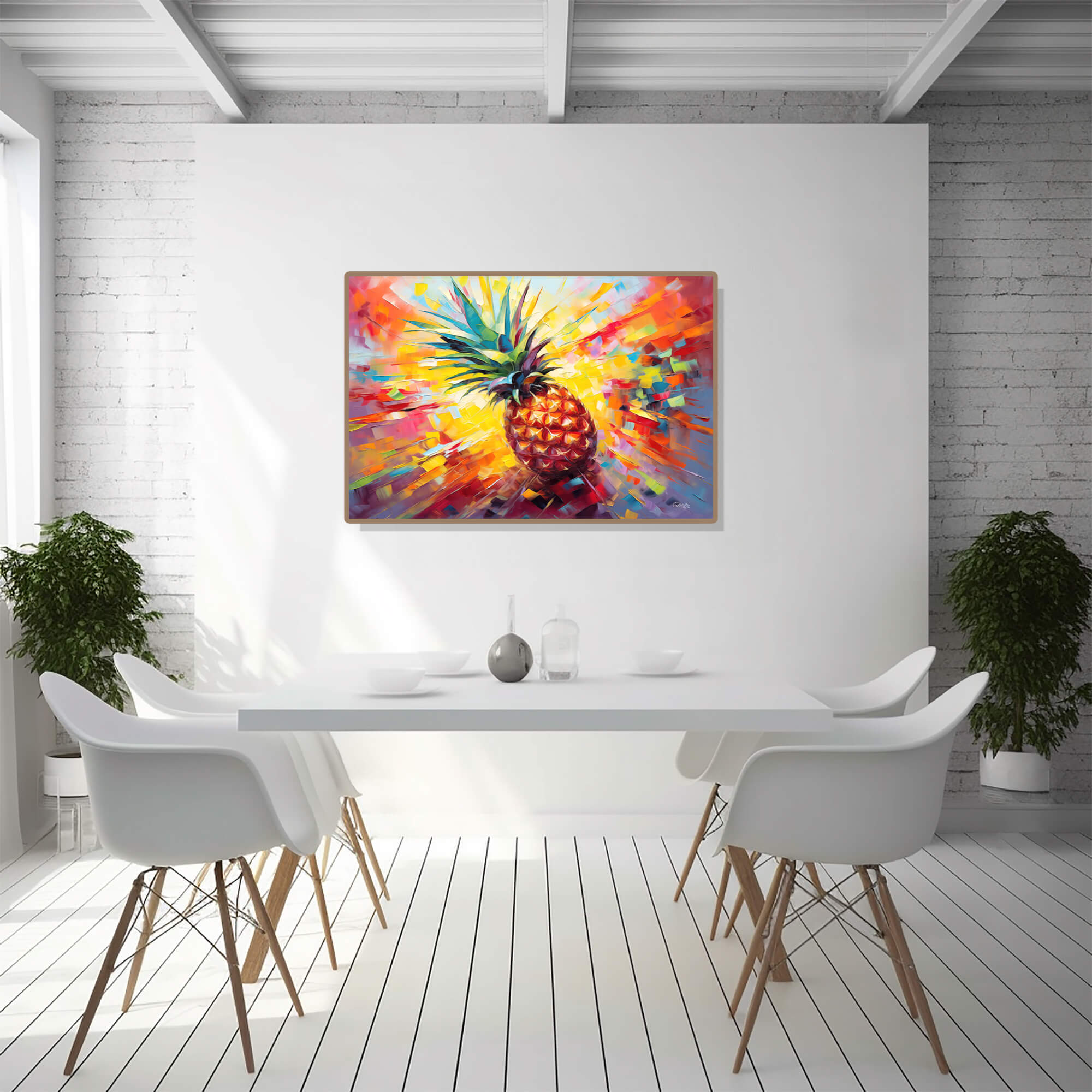 Pineapple Still Life Print, Pineapple Blaze with Burst of Colors, Canvas Print, Abstract, Modern, Kitchen Wall Art, dining room decor - Image 3