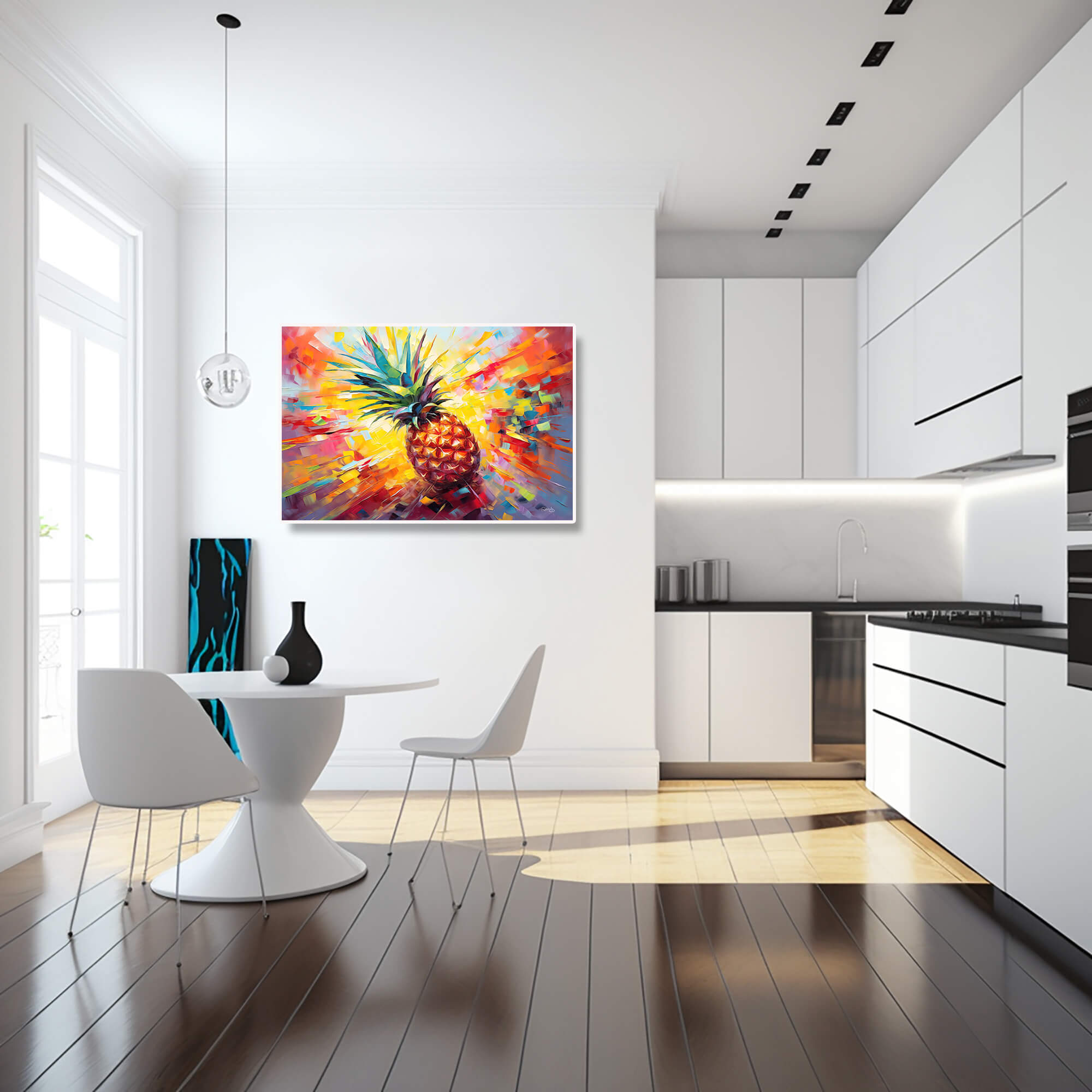 Pineapple Still Life Print, Pineapple Blaze with Burst of Colors, Canvas Print, Abstract, Modern, Kitchen Wall Art, dining room decor - Image 4