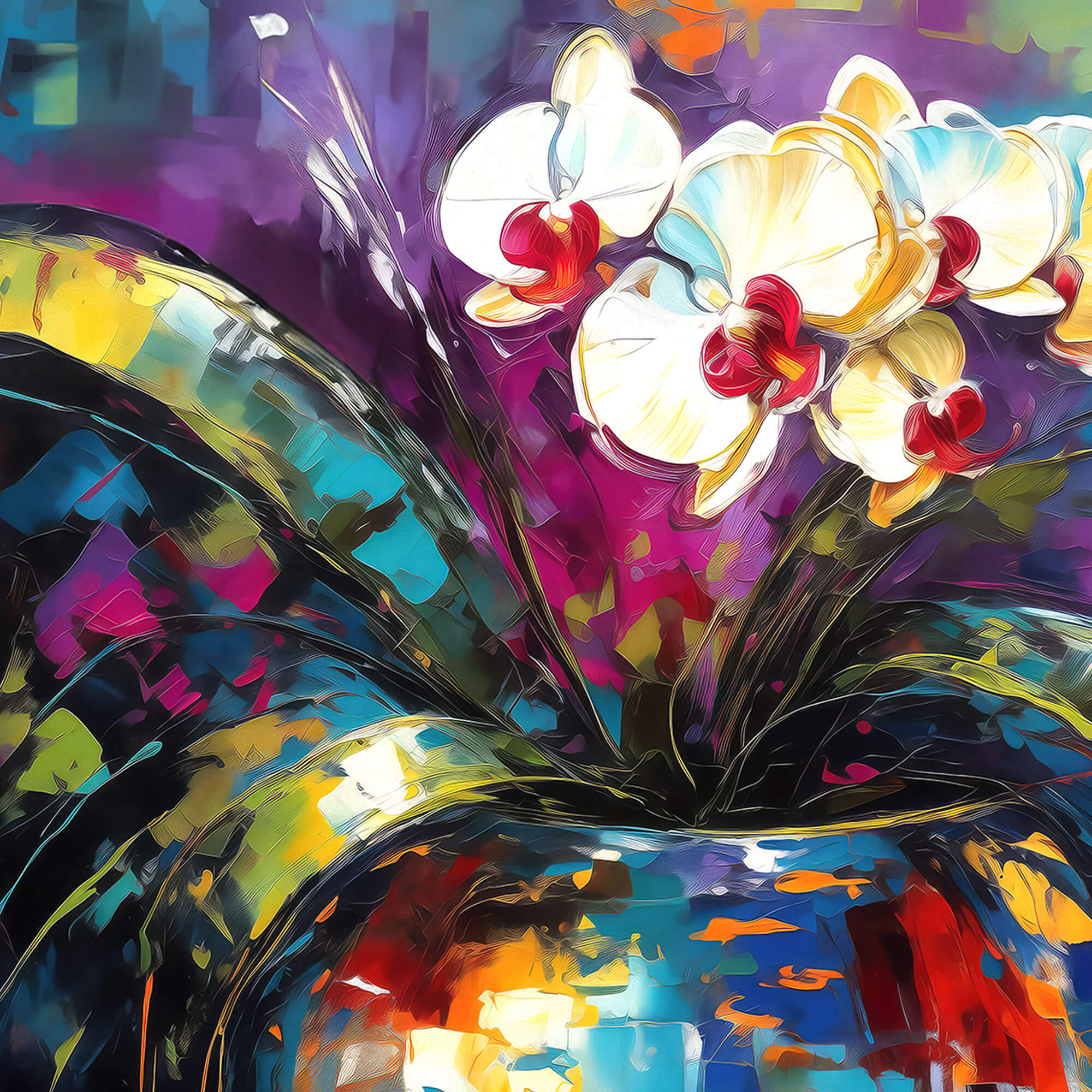 Floral Wall Art Canvas Print, Vibrant Flower Painting, Orchid Home Decor & Fine Art Print, Colorful Floral Artwork Living Room, Orchid art - Image 3