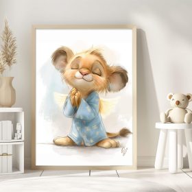 Adorable Guardian Angel Lion, Baby Animal Wall Art, Nursery Canvas Print, Kids Room Decor, Baby Shower Gift