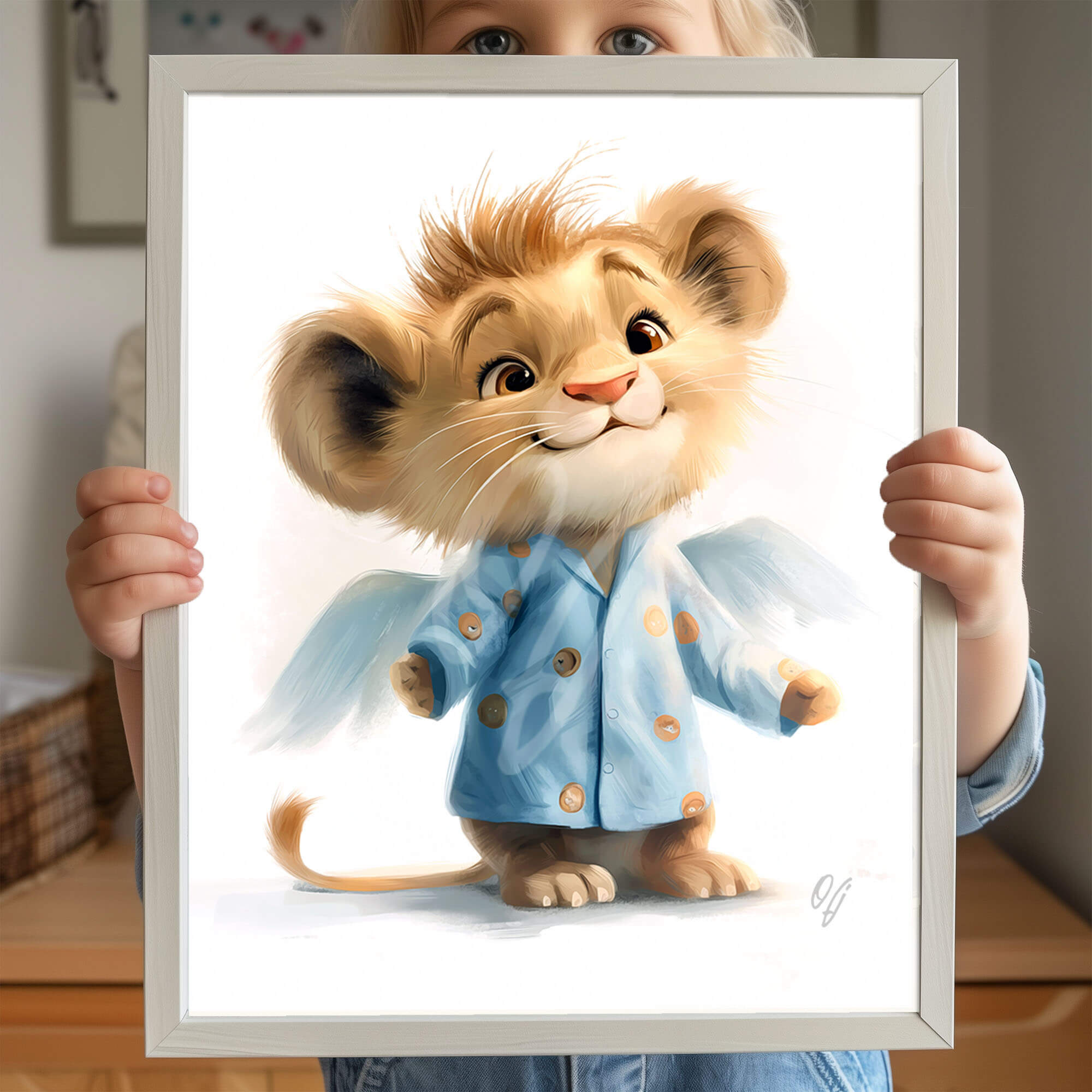 Guardian Angel Lion Wall Art, Cute Baby Animal Canvas Print, Nursery Decor for Kids, Baby Shower Gift - Image 2