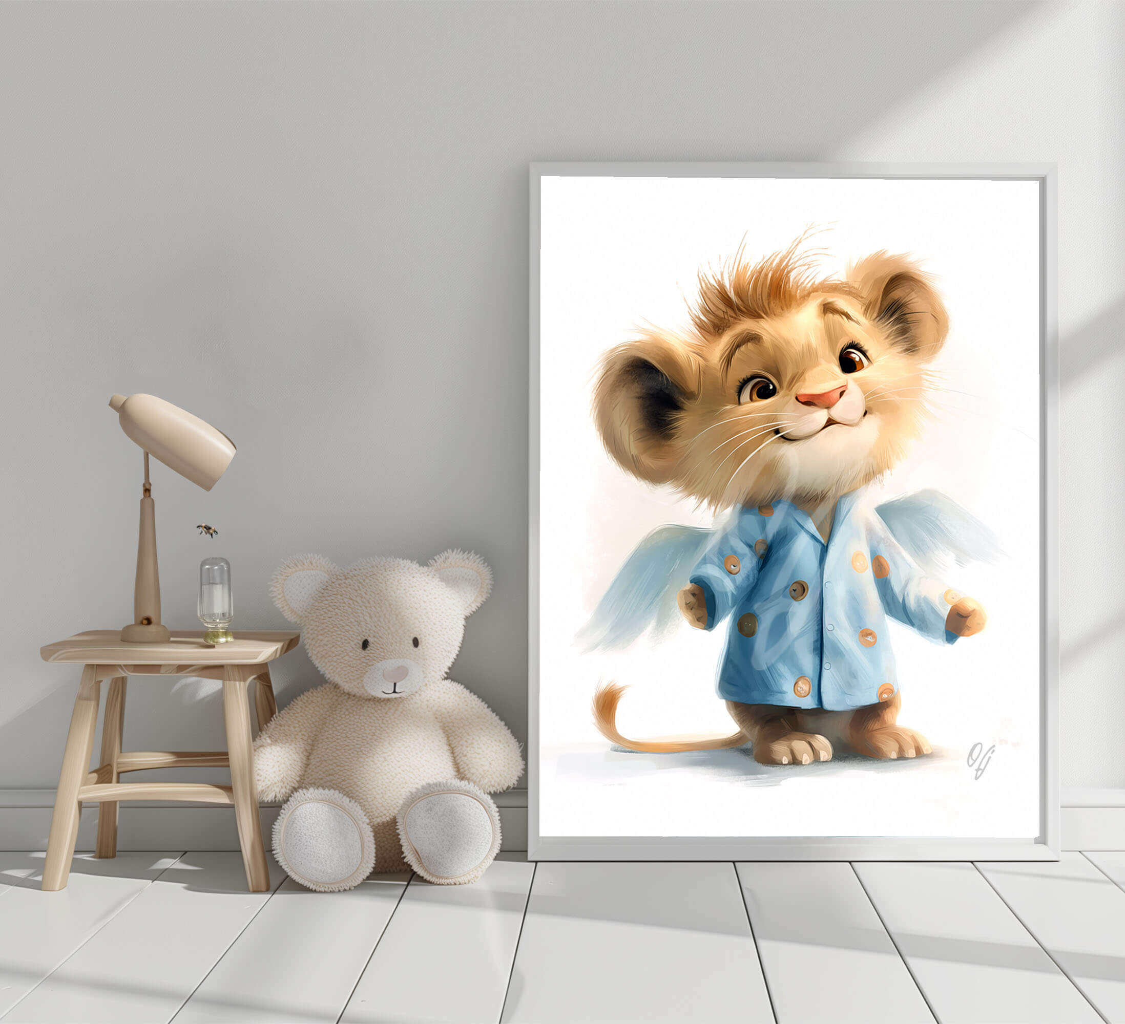 Guardian Angel Lion Wall Art, Cute Baby Animal Canvas Print, Nursery Decor for Kids, Baby Shower Gift - Image 3