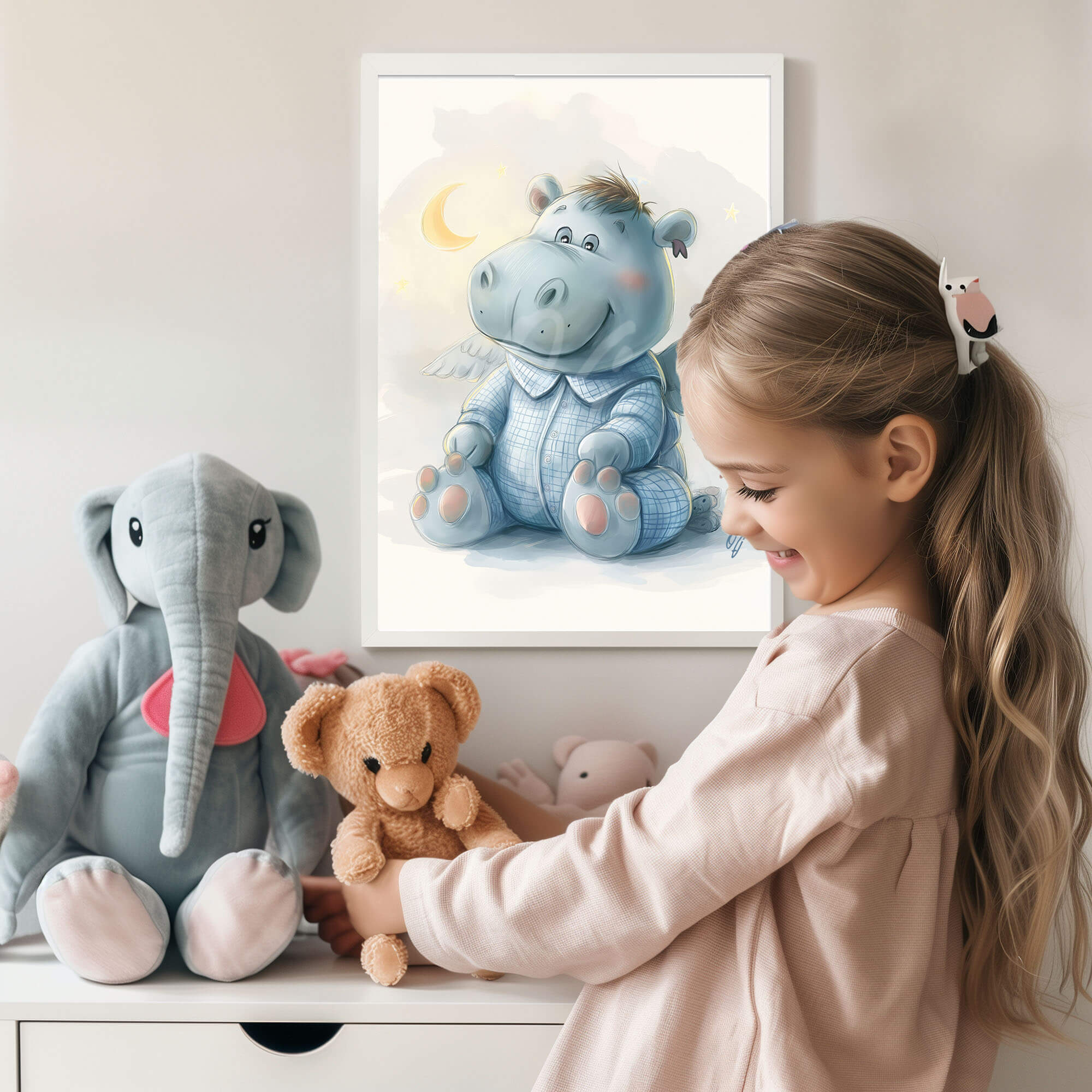 Charming Guardian Angel Hippo, Baby Animal Wall Art, Nursery Canvas Print, Kids Room Decor, Baby Shower Gift - Image 5