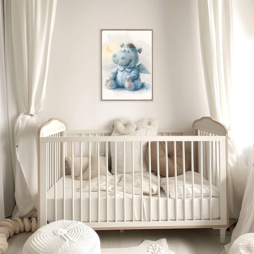 Charming Guardian Angel Hippo, Baby Animal Wall Art, Nursery Canvas Print, Kids Room Decor, Baby Shower Gift - Image 7