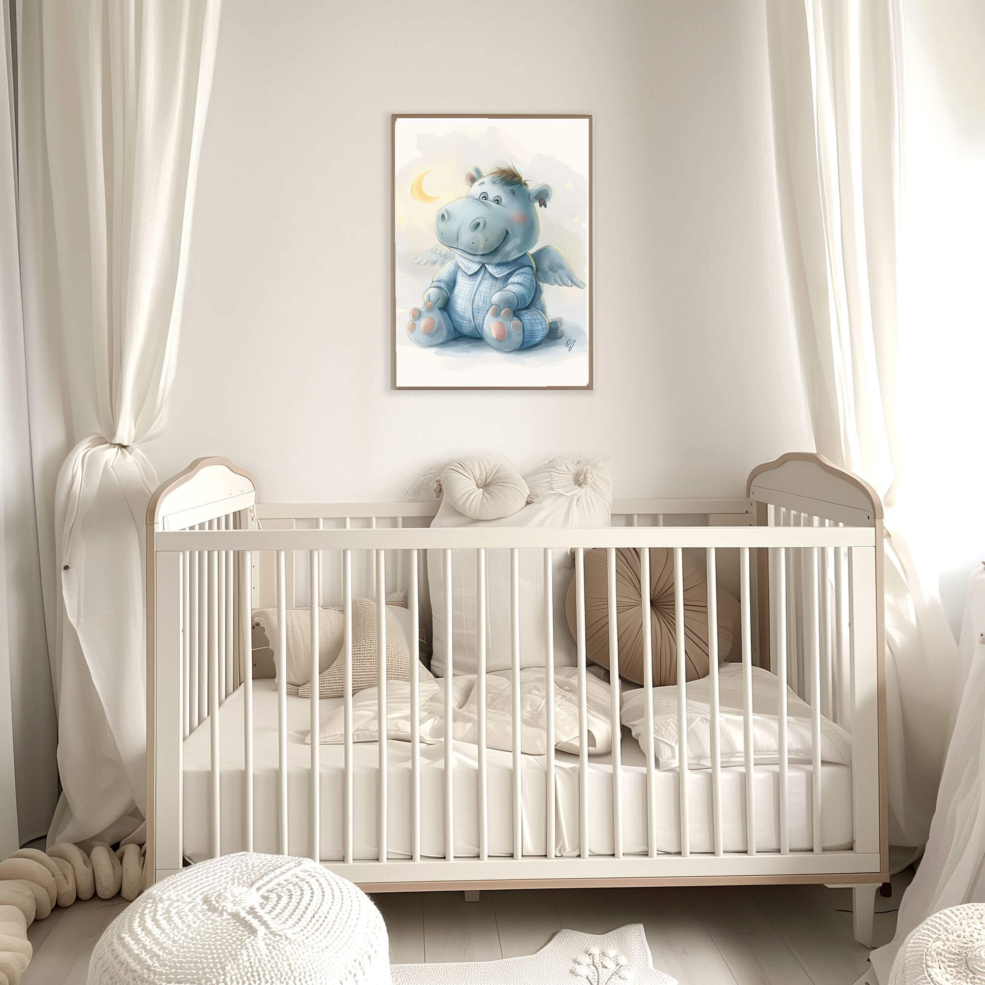 Charming Guardian Angel Hippo, Baby Animal Wall Art, Nursery Canvas Print, Kids Room Decor, Baby Shower Gift - Image 7