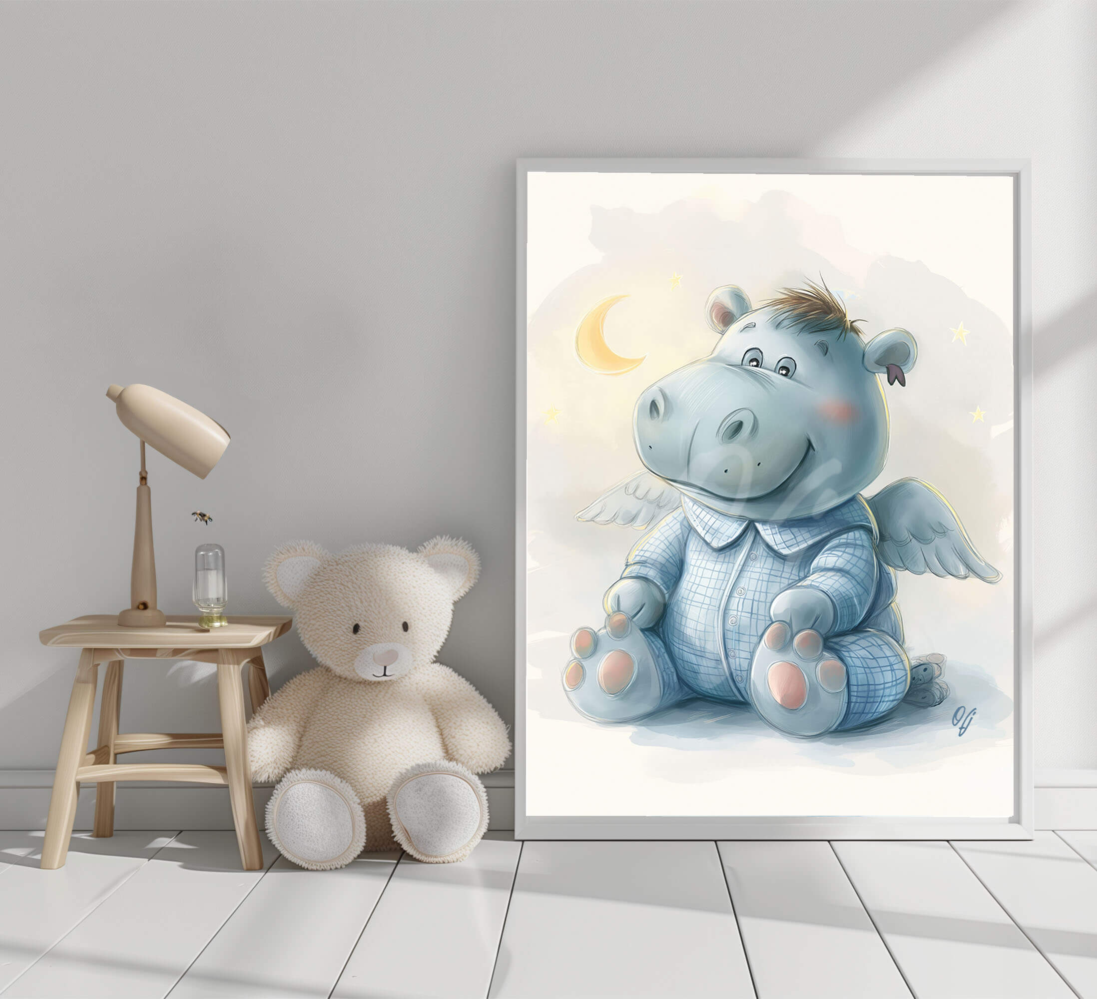 Charming Guardian Angel Hippo, Baby Animal Wall Art, Nursery Canvas Print, Kids Room Decor, Baby Shower Gift - Image 4