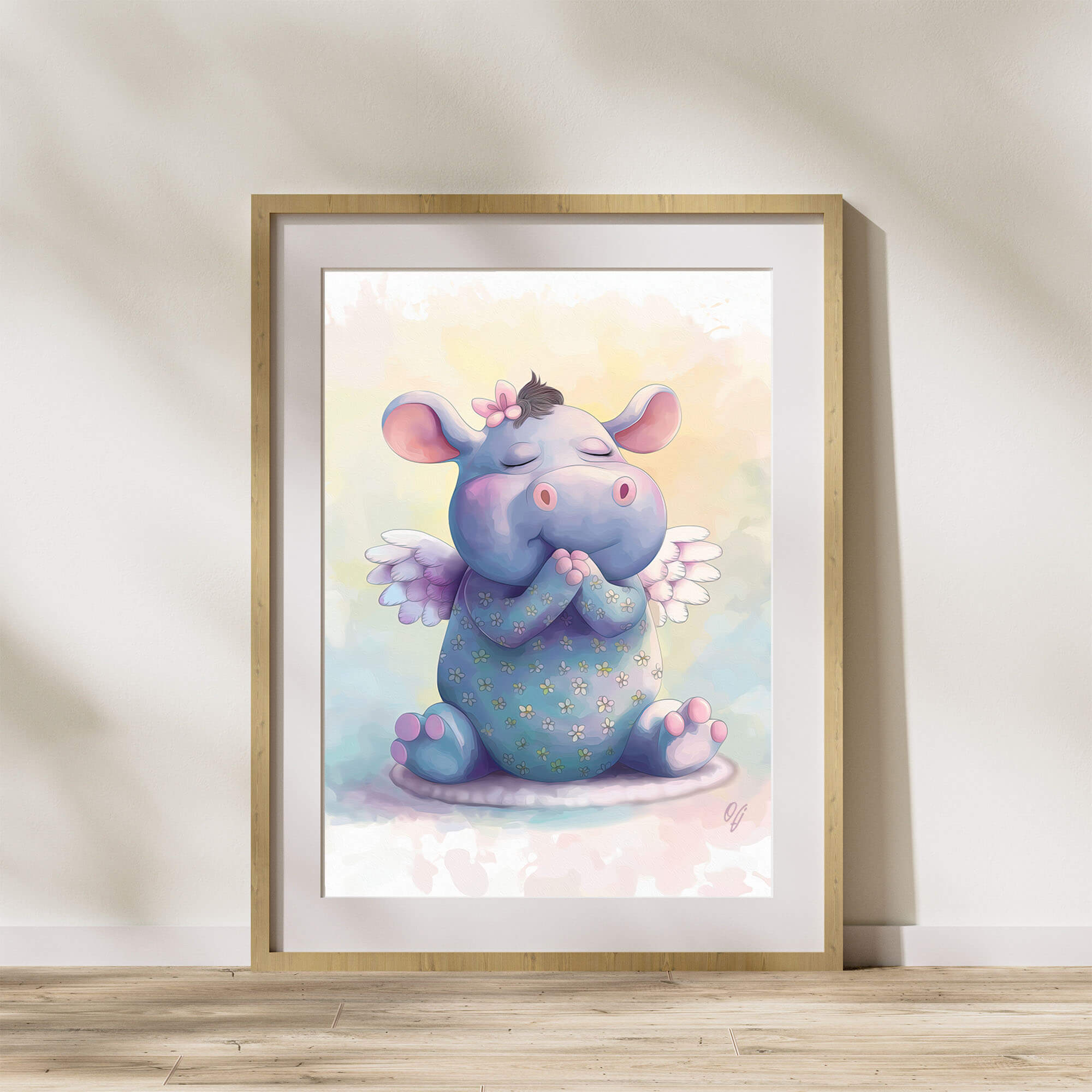 Guardian Angel Hippo Wall Art for Girls, Adorable Baby Animal Canvas Print, Nursery Decor for Kids, Baby Shower Gift - Image 3