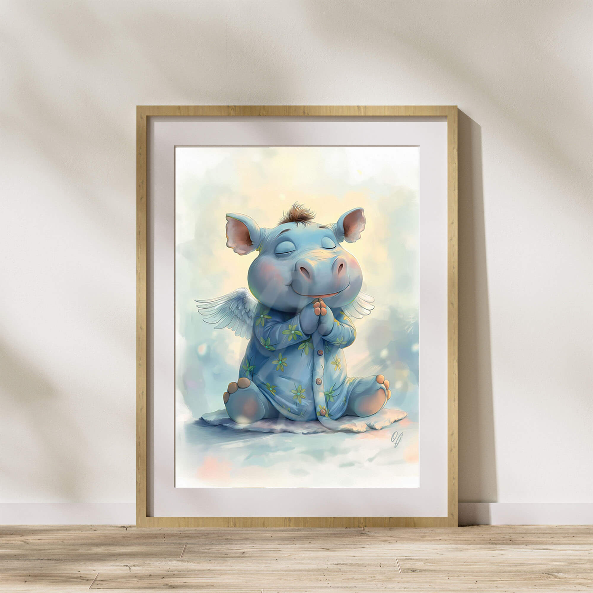 Sweet Guardian Angel Hippo, Baby Animal Wall Art, Nursery Canvas Print, Kids Room Decor, Playroom, Baby Shower Gift - Image 4