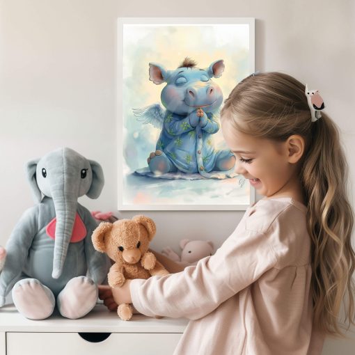 Sweet Guardian Angel Hippo, Baby Animal Wall Art, Nursery Canvas Print, Kids Room Decor, Playroom, Baby Shower Gift - Image 5