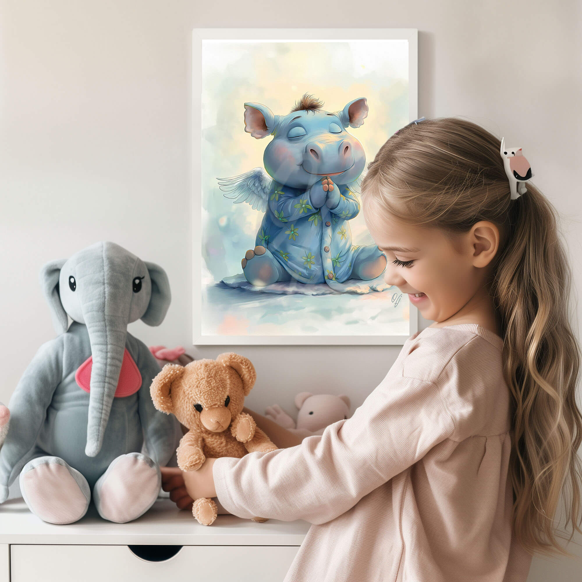 Sweet Guardian Angel Hippo, Baby Animal Wall Art, Nursery Canvas Print, Kids Room Decor, Playroom, Baby Shower Gift - Image 5