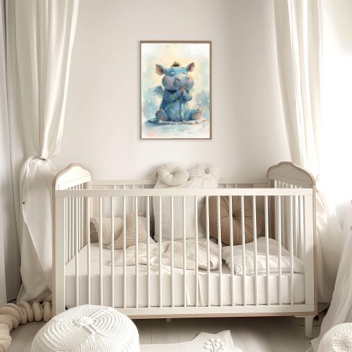 Sweet Guardian Angel Hippo, Baby Animal Wall Art, Nursery Canvas Print, Kids Room Decor, Playroom, Baby Shower Gift - Image 7
