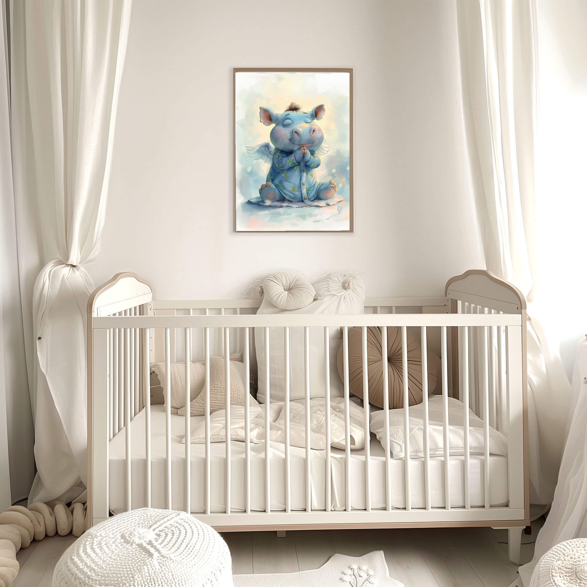 Sweet Guardian Angel Hippo, Baby Animal Wall Art, Nursery Canvas Print, Kids Room Decor, Playroom, Baby Shower Gift - Image 7