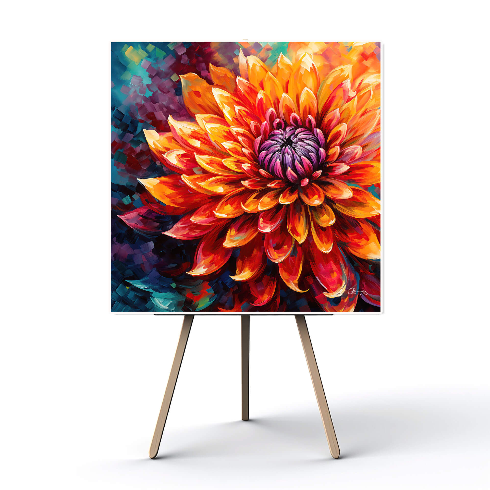 Floral Wall Art Canvas Print - Vibrant Dahlia Painting, Colorful Home Decor & Fine Art Print for Living Room, Floral Art, Dahlia flower art