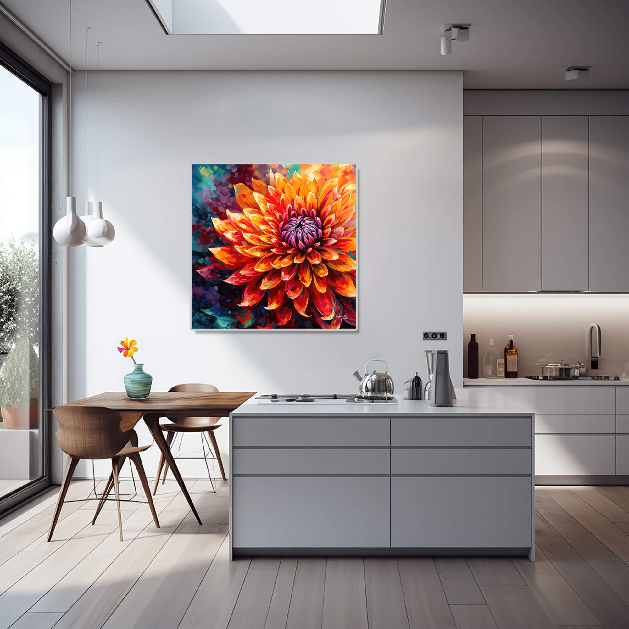 Floral Wall Art Canvas Print - Vibrant Dahlia Painting, Colorful Home Decor & Fine Art Print for Living Room, Floral Art, Dahlia flower art - Image 9