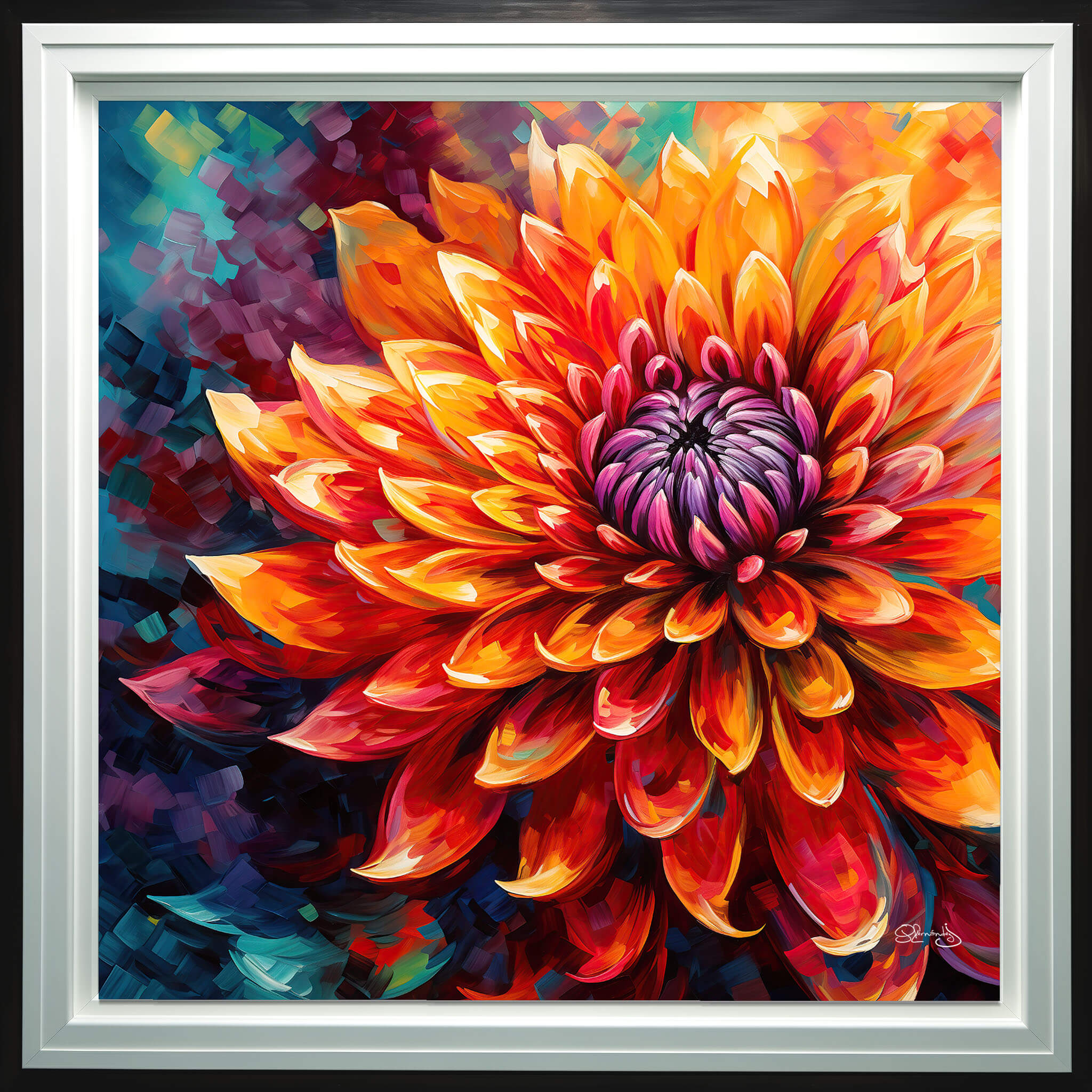 Floral Wall Art Canvas Print - Vibrant Dahlia Painting, Colorful Home Decor & Fine Art Print for Living Room, Floral Art, Dahlia flower art - Image 2