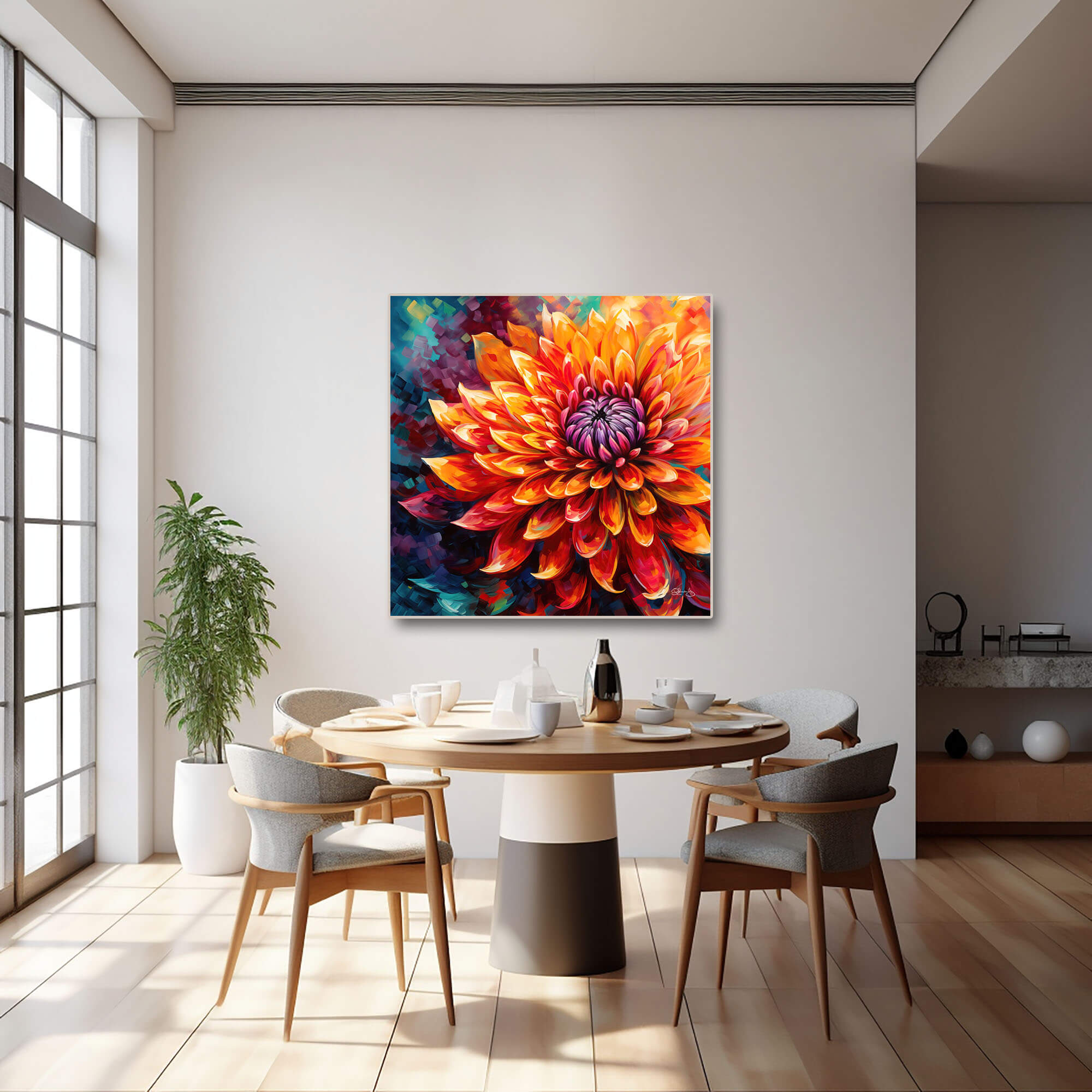Floral Wall Art Canvas Print - Vibrant Dahlia Painting, Colorful Home Decor & Fine Art Print for Living Room, Floral Art, Dahlia flower art - Image 6