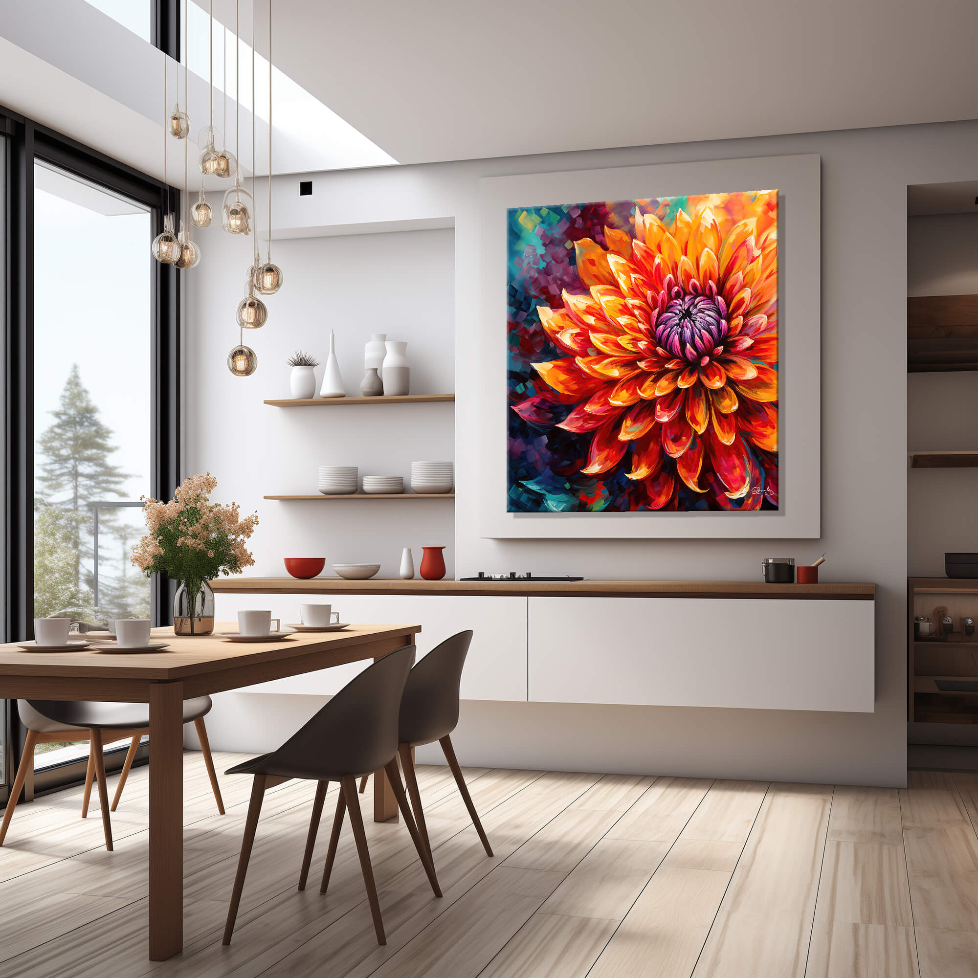 Floral Wall Art Canvas Print - Vibrant Dahlia Painting, Colorful Home Decor & Fine Art Print for Living Room, Floral Art, Dahlia flower art - Image 4