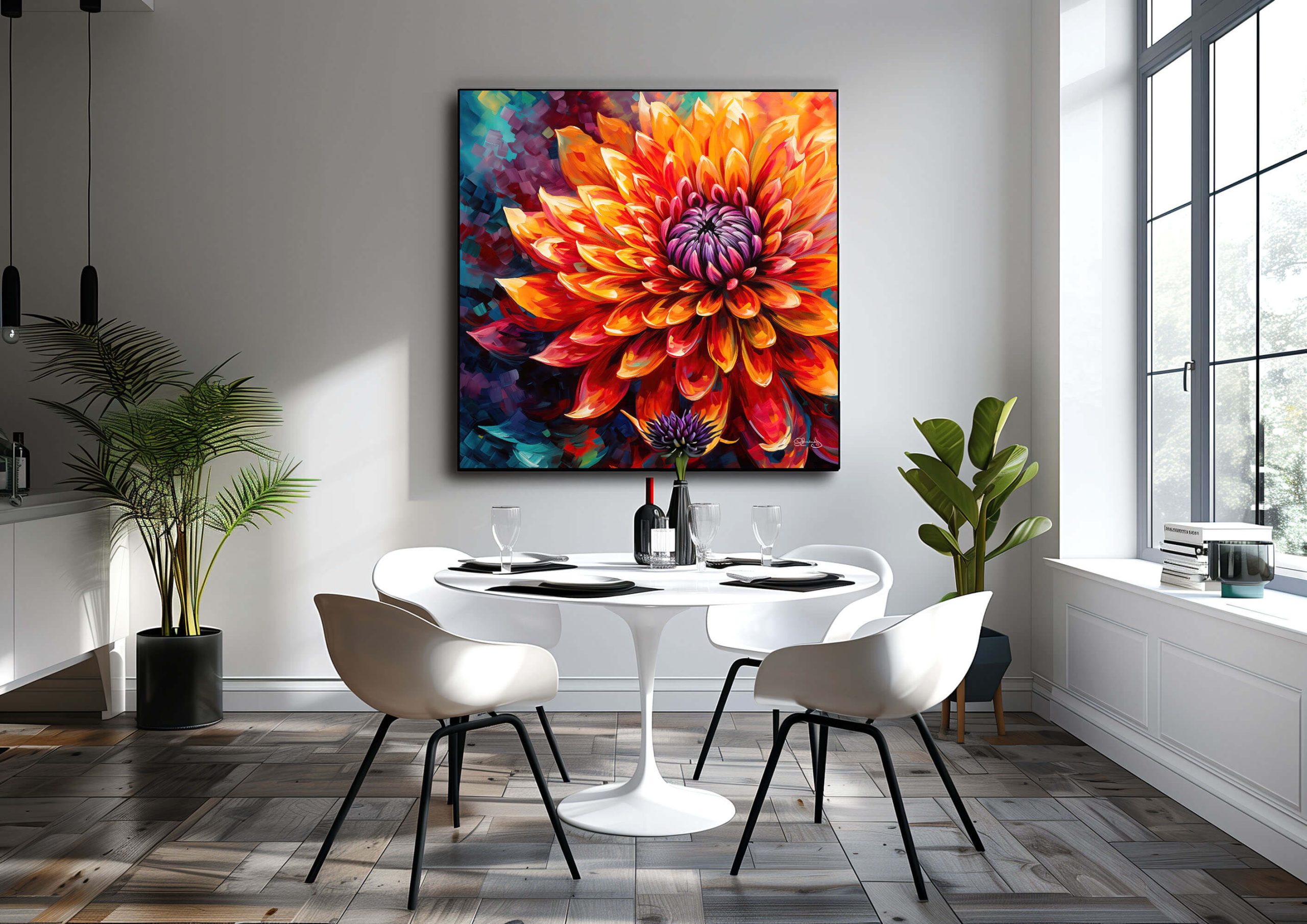 Floral Wall Art Canvas Print - Vibrant Dahlia Painting, Colorful Home Decor & Fine Art Print for Living Room, Floral Art, Dahlia flower art - Image 5