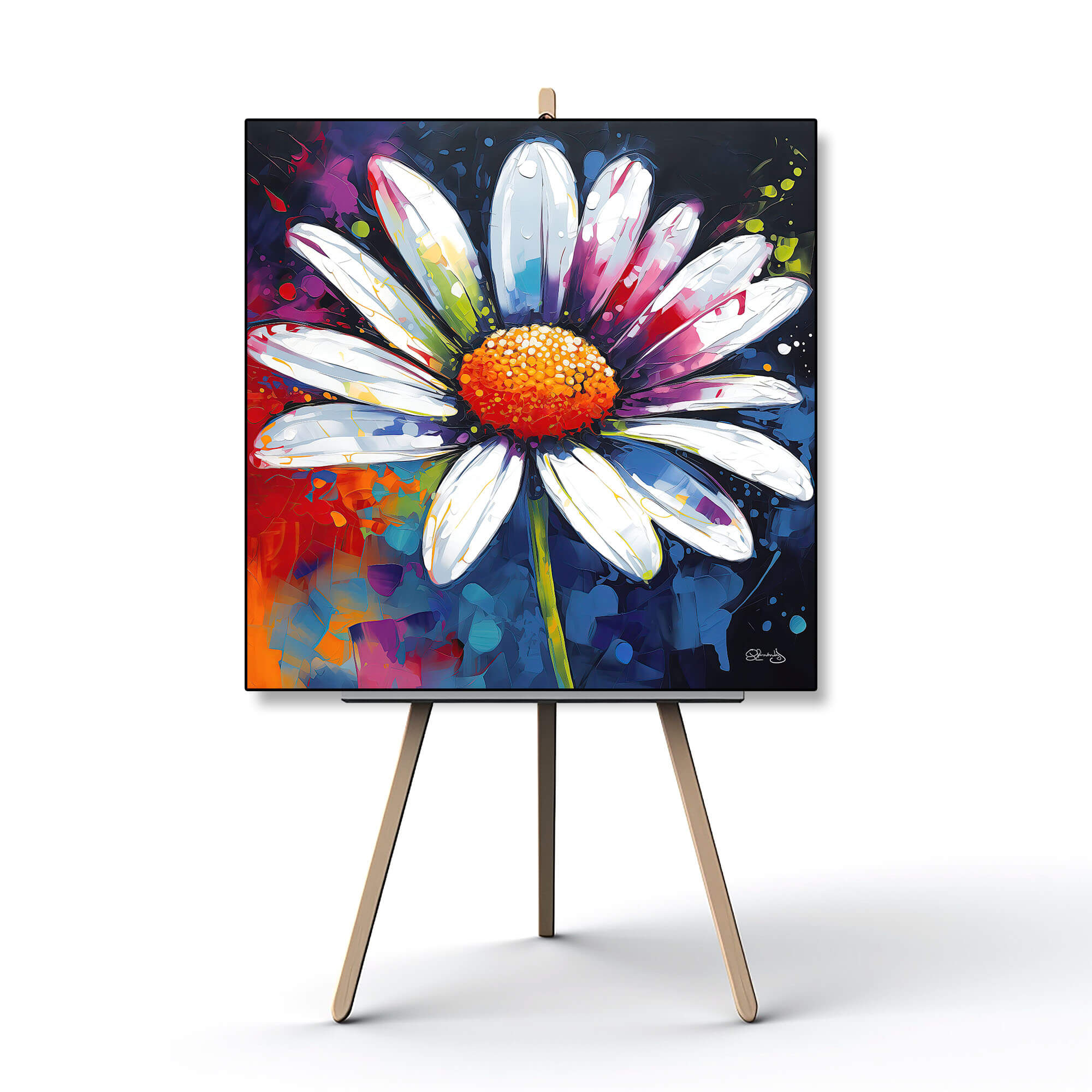 Colorful Floral Canvas Art - Vibrant Flower Painting & Colorful Home Decor Fine Art Print, Daisy Floral Artwork for Walls, Floral Canvas Art