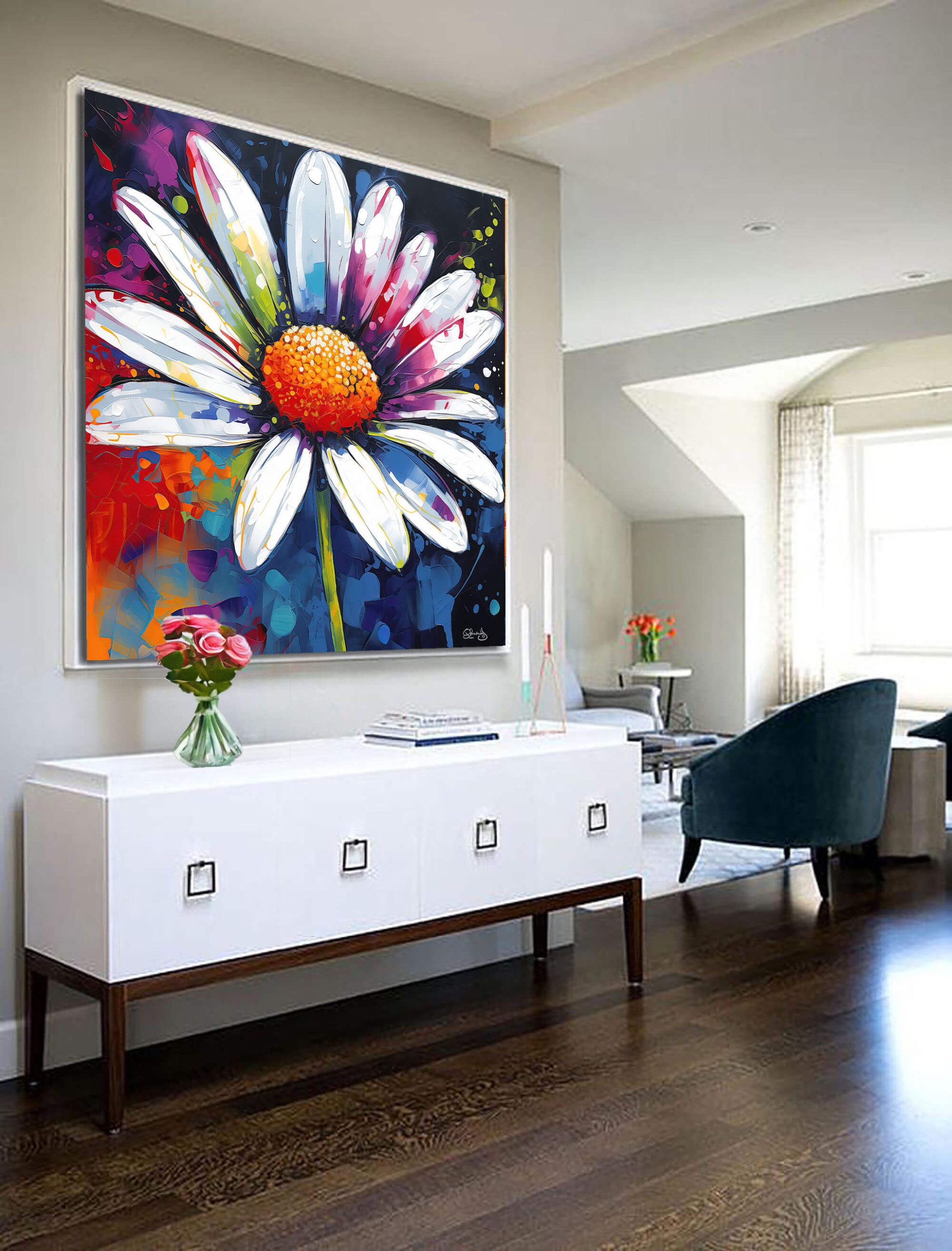 Colorful Floral Canvas Art - Vibrant Flower Painting & Colorful Home Decor Fine Art Print, Daisy Floral Artwork for Walls, Floral Canvas Art - Image 6