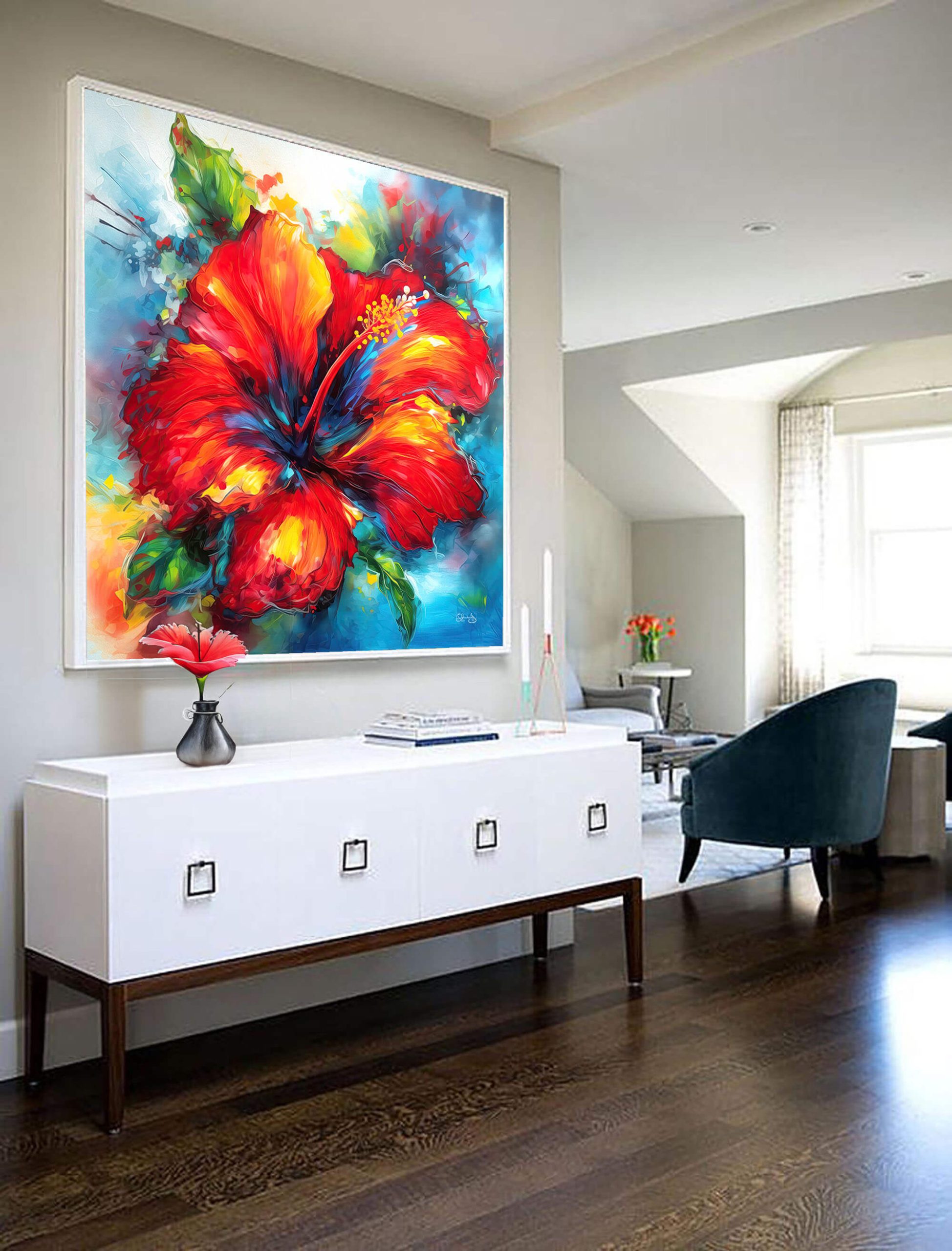 Red Hibiscus Art Canvas Print, Floral Wall Art Print, floral Home Decor & Fine Art Print, Colorful Floral Art home decor, Mother's Day Gift - Image 4