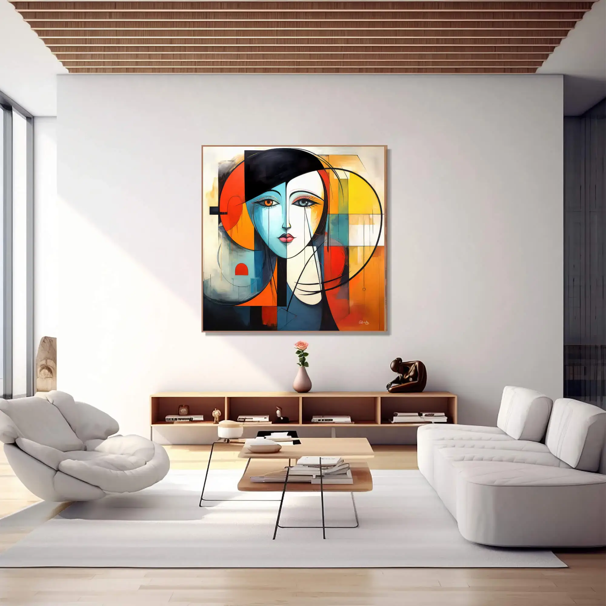 Modern digital art | abstract female portrait | printable wall art | geometric face illustration | emotional art print |cubist style decor | colorful expressionism | contemporary home art - Image 3