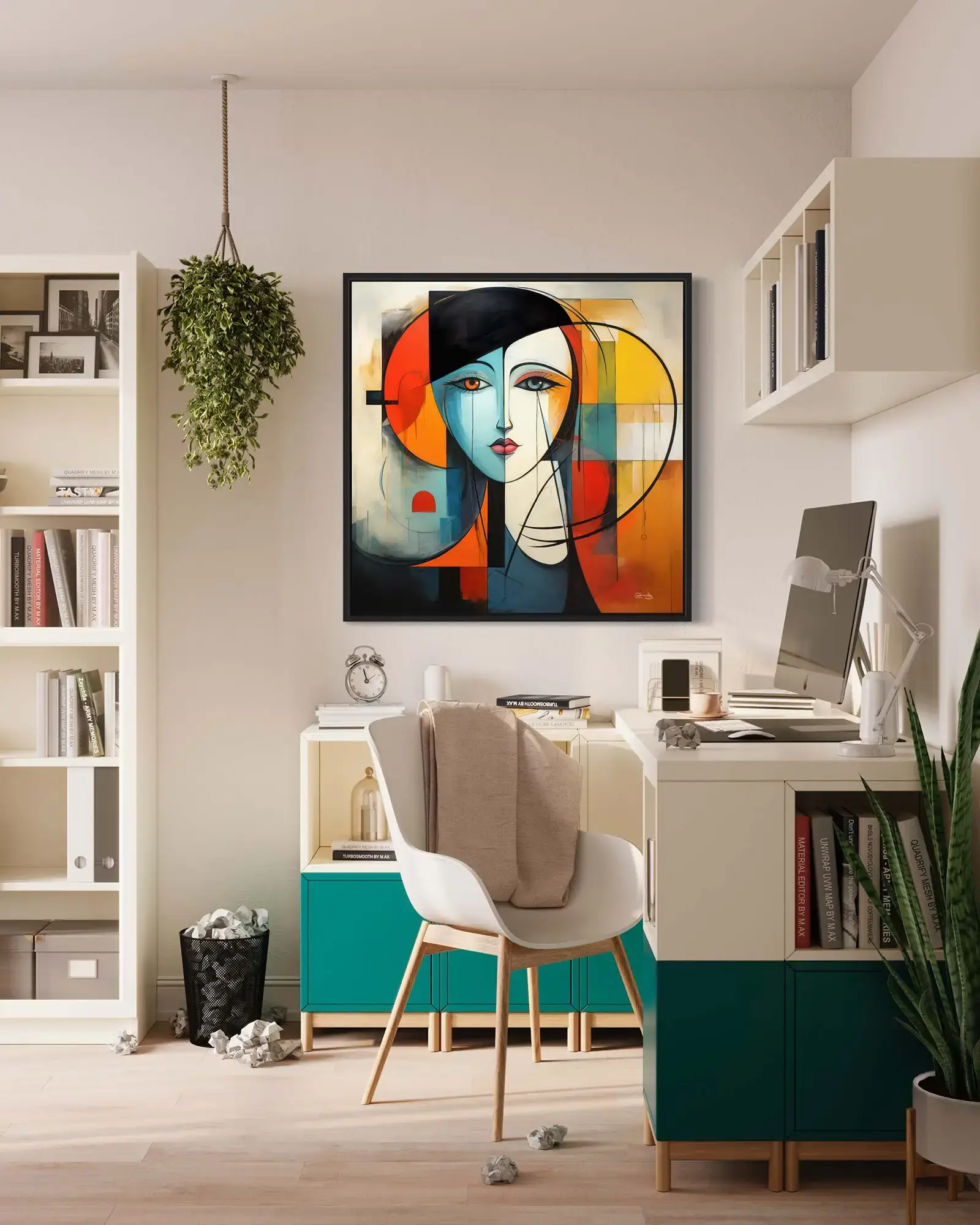 Modern digital art | abstract female portrait | printable wall art | geometric face illustration | emotional art print |cubist style decor | colorful expressionism | contemporary home art - Image 7