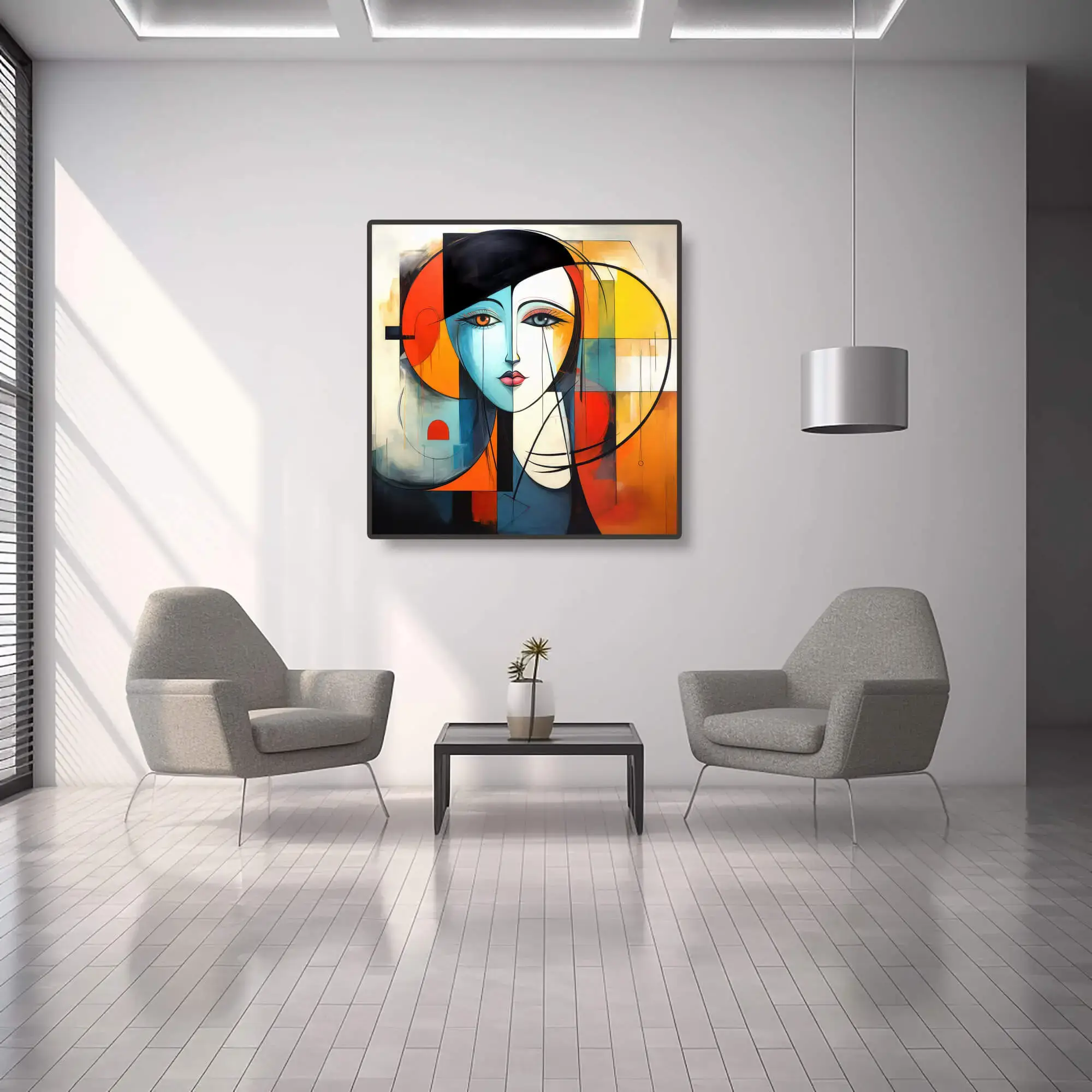 Modern digital art | abstract female portrait | printable wall art | geometric face illustration | emotional art print |cubist style decor | colorful expressionism | contemporary home art - Image 4