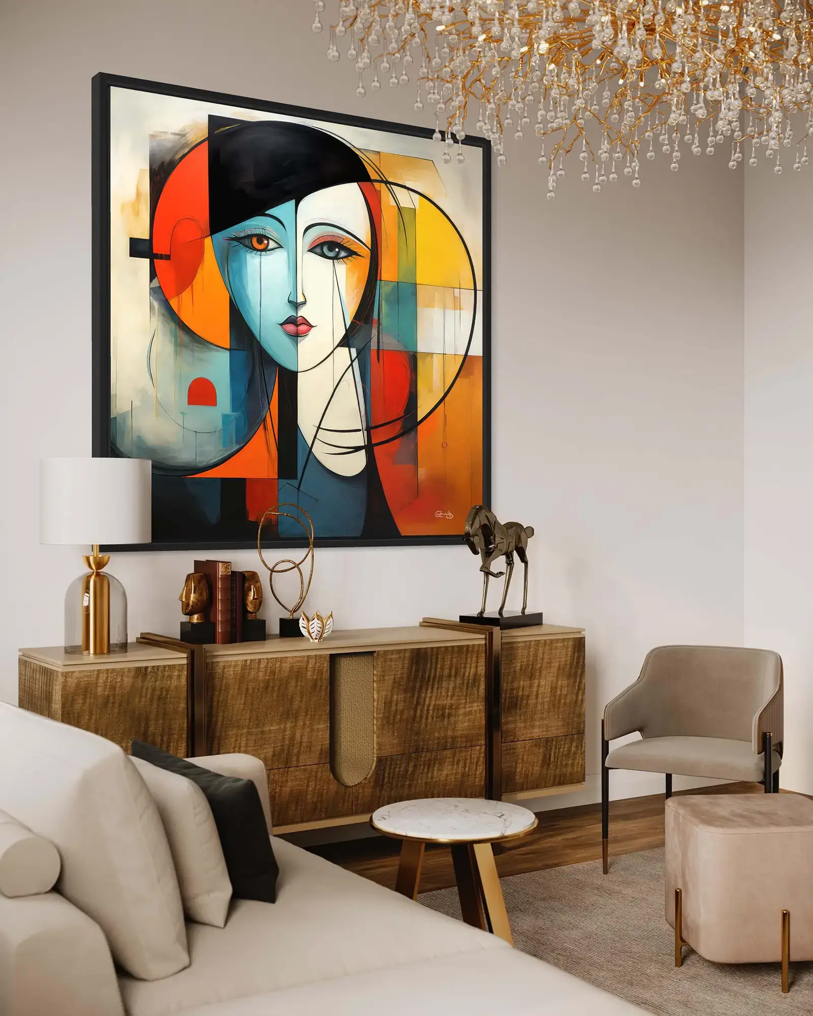 Modern digital art | abstract female portrait | printable wall art | geometric face illustration | emotional art print |cubist style decor | colorful expressionism | contemporary home art - Image 8