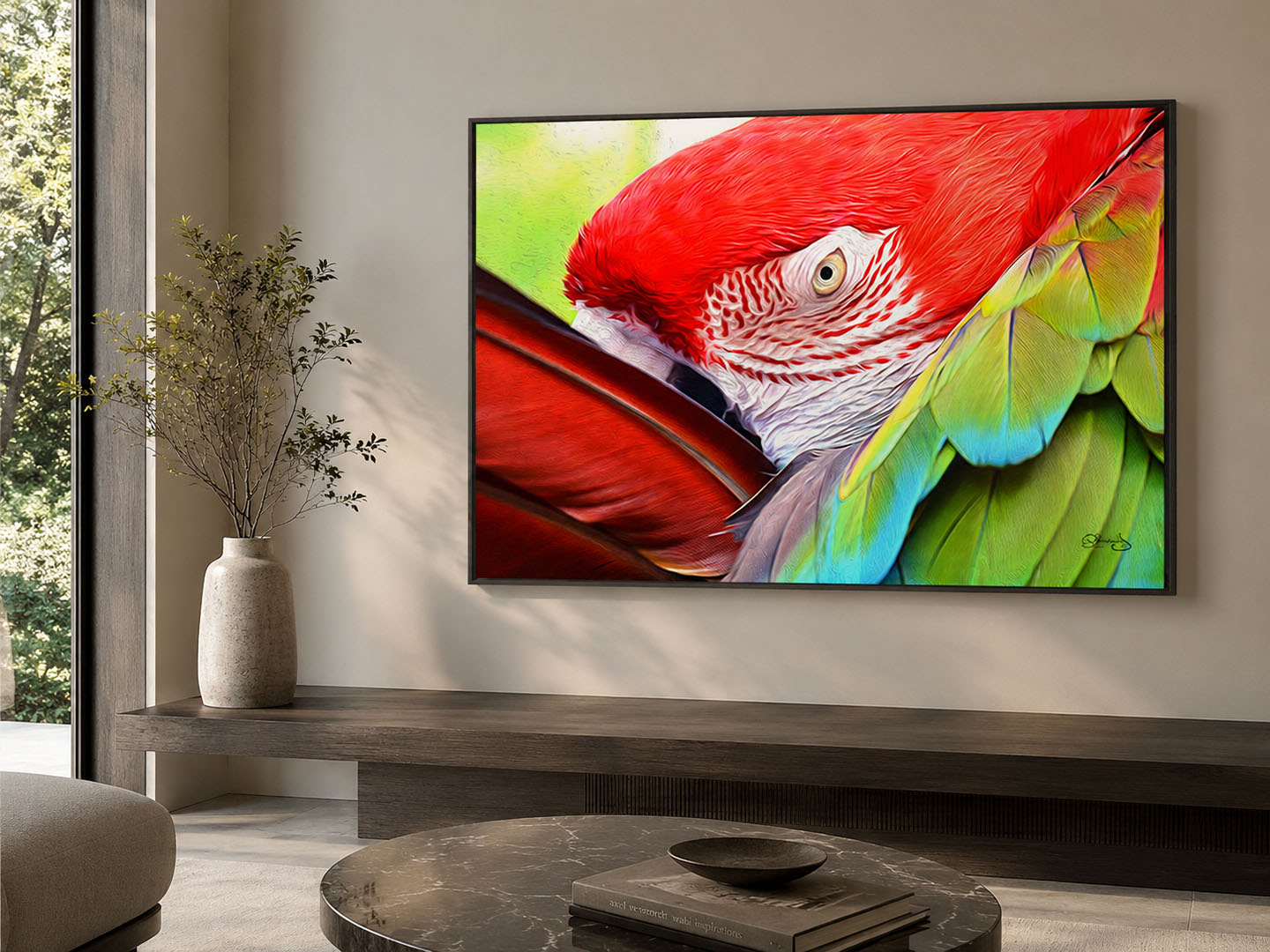 La Mirada de la Guacamaya fine art canvas print by FOTOLEO, created from photography and transformed through digital artistry.