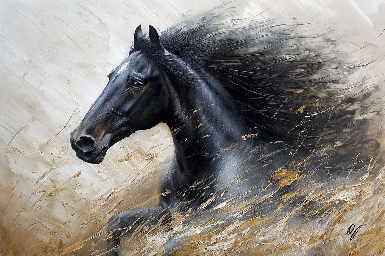 Midnight Grace Black Horse Fine Art Canvas Print