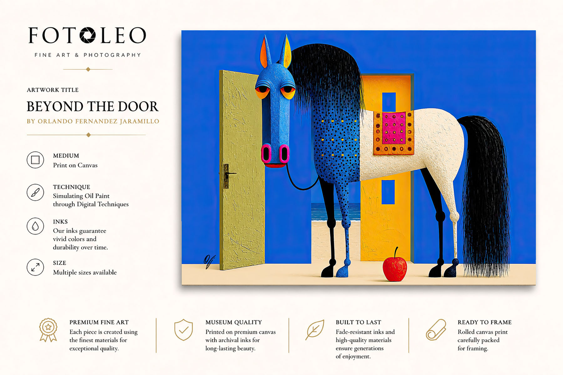 Beyond the Door modern horse fine art canvas print with artwork title and FOTOLEO presentation.