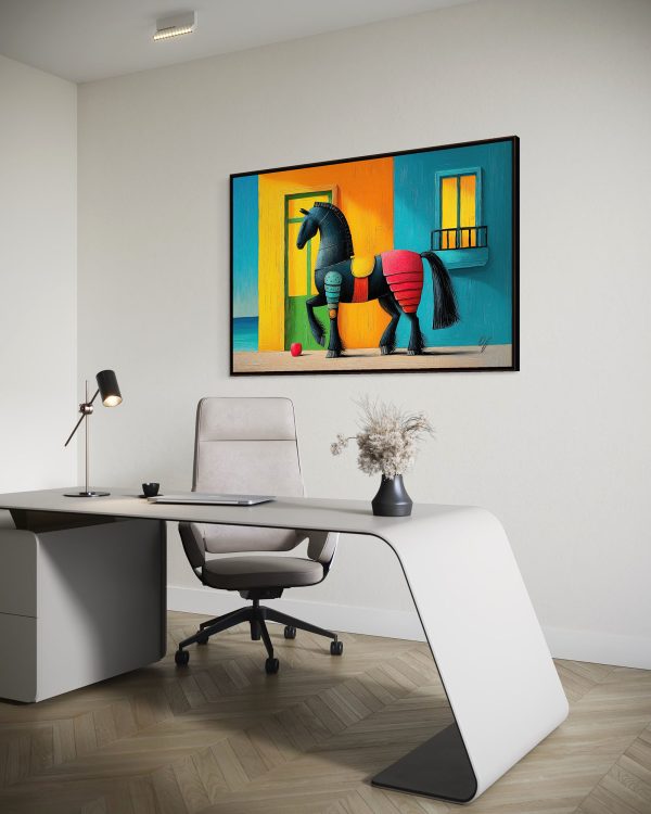 Echoes of Color colorful horse fine art canvas print displayed in a refined interior setting with contemporary wall decor.