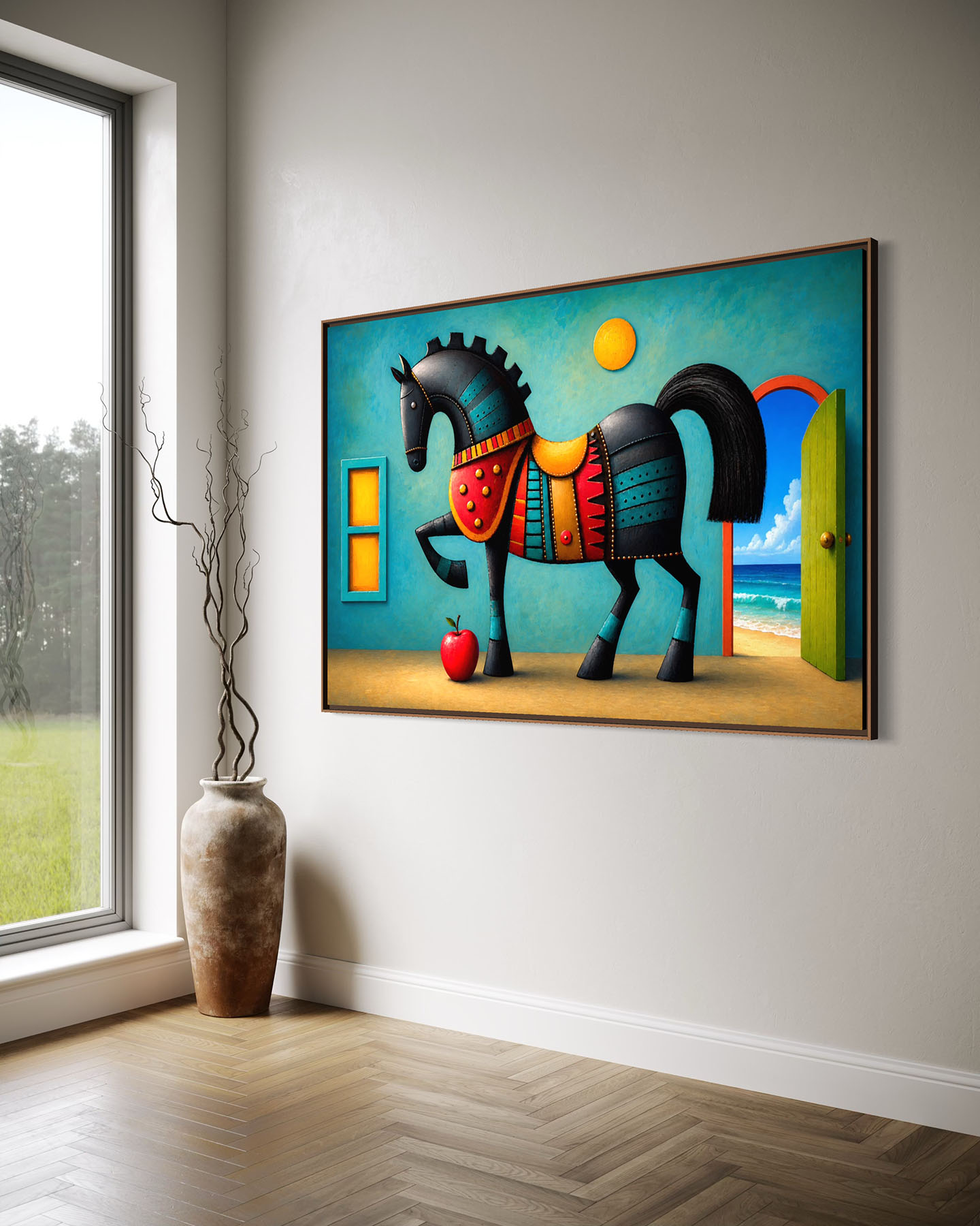 Sentinel of Dreams modern horse fine art canvas print displayed in a refined interior setting with symbolic contemporary wall decor.
